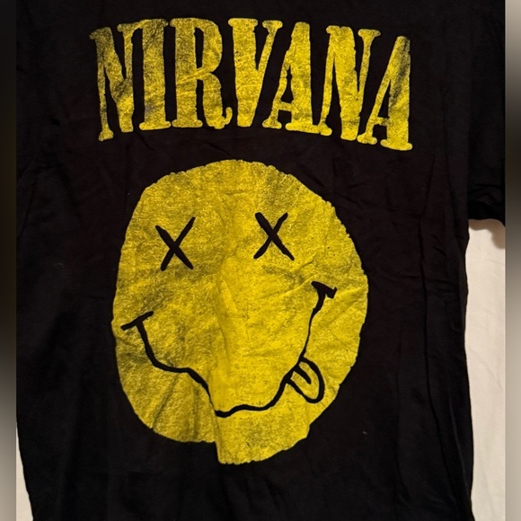 Nirvana T-Shirt Men's Sz L Short Sleeve Crew Neck Graphic Black Gold Y2K Grunge - Picture 2 of 4